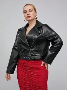 BizChic Hơn Dây kéo Thắt lưng chất liệu da PU Áo khoác moto - màu đen - Xem 4