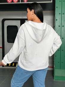 Flirla Plus Drop Shoulder Half Zip Sweatshirt Pullover Fall Sweatshirt - White - View 2