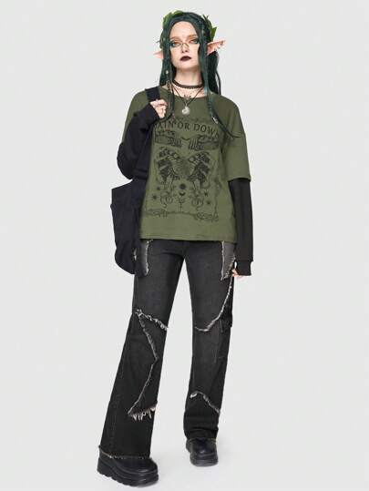 Fairycore Jean Droit Ourlet Effiloché