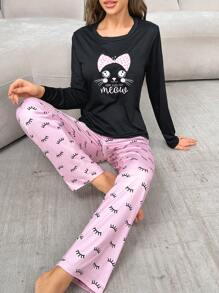 字母圖案T恤和褲子睡衣套裝 - 彩色 - 查看 3