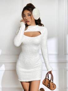 SHEIN EZwear Cắt ra phía trước Váy bodycon - trắng - Xem 3