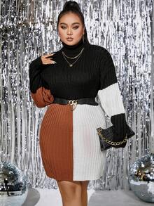 Celure Hơn Khối màu Áo cao cổ Thả vai Đầm Áo len Không có thắt lưng - Nhiều màu - Xem 4