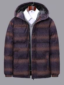 Manfinity Homme 1pc Loose Fit Men's All Over Printed Hooded Padded Coat - Multicolor - View 5
