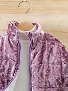 SHEIN Áo khoác đệm nhung có khóa kéo cho bé gái 1 chiếc - Màu tím - Xem 6
