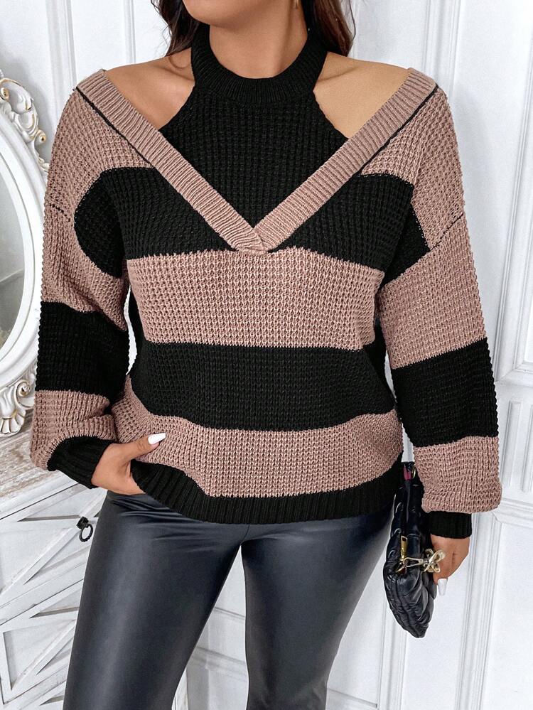Plus Two Tone Drop Shoulder 2 In 1 Sweater Knit Pullover Fall Winter Autumn Sweater