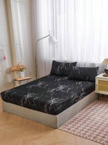 4Pcs Black Marble Pattern Sheet Set Bedding Set, 1pc Fitted Sheet & 1pc Flat Sheet& 2pcs Pillowcase Bedding Mattress Protector Set (Not Including Pillow Core)Luxury Fitted Sheet Set King Queen Full TWIN SIZE Sheet Deep Pocket Up To 11.8 Inch Pillowcase, Soft Breathable Wrinkle-Free Better For Sleep, Luxury Hotel Style, Gift For Mom Dad Friend