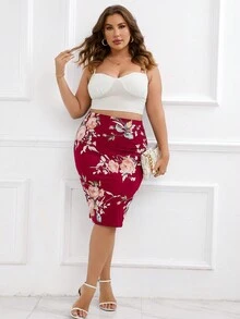 SHEIN Clasi Hơn In hoa Váy bút chì - Đỏ - Xem 6