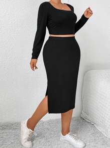 SHEIN Frenchy 大碼兩件套裝 - 黑色 - 查看 3