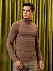 Manfinity VCAY Men Solid Mock Neck Sweater - Khaki - View 6