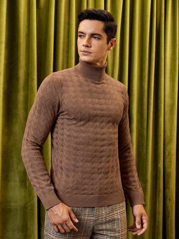 Men Solid Mock Neck Sweater