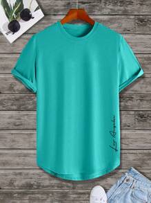 Manfinity Homme Men Letter Graphic Curved Hem Tee - Mint Blue - View 5