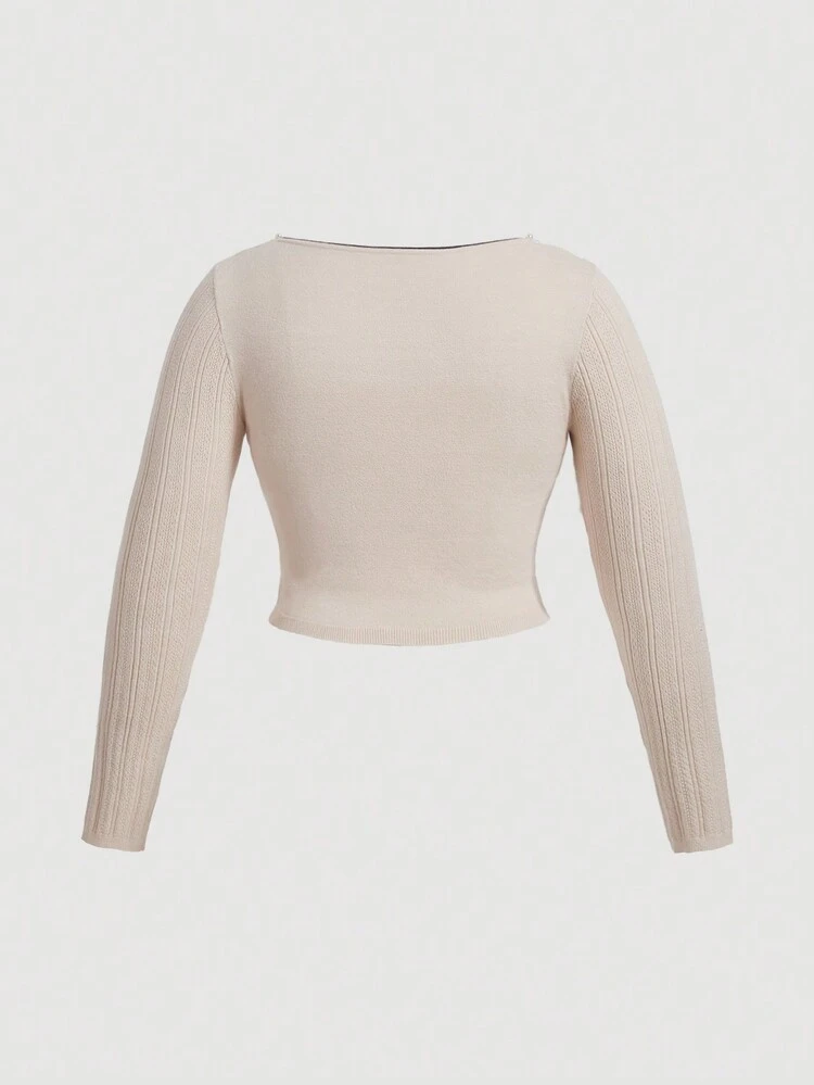 Plus Pearls Beaded Scoop Neck Sweater