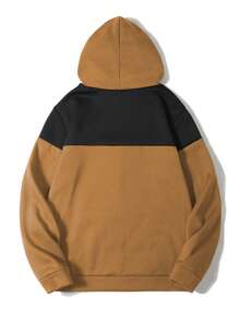 Manfinity Homme Men Plus Two Tone Letter Graphic Drawstring Hoodie - Khaki - View 2
