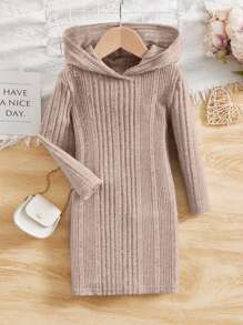 SHEIN Bé gái tuổi teen Chất rắn Đầm có mũ - Màu Hồng baby - Xem 1