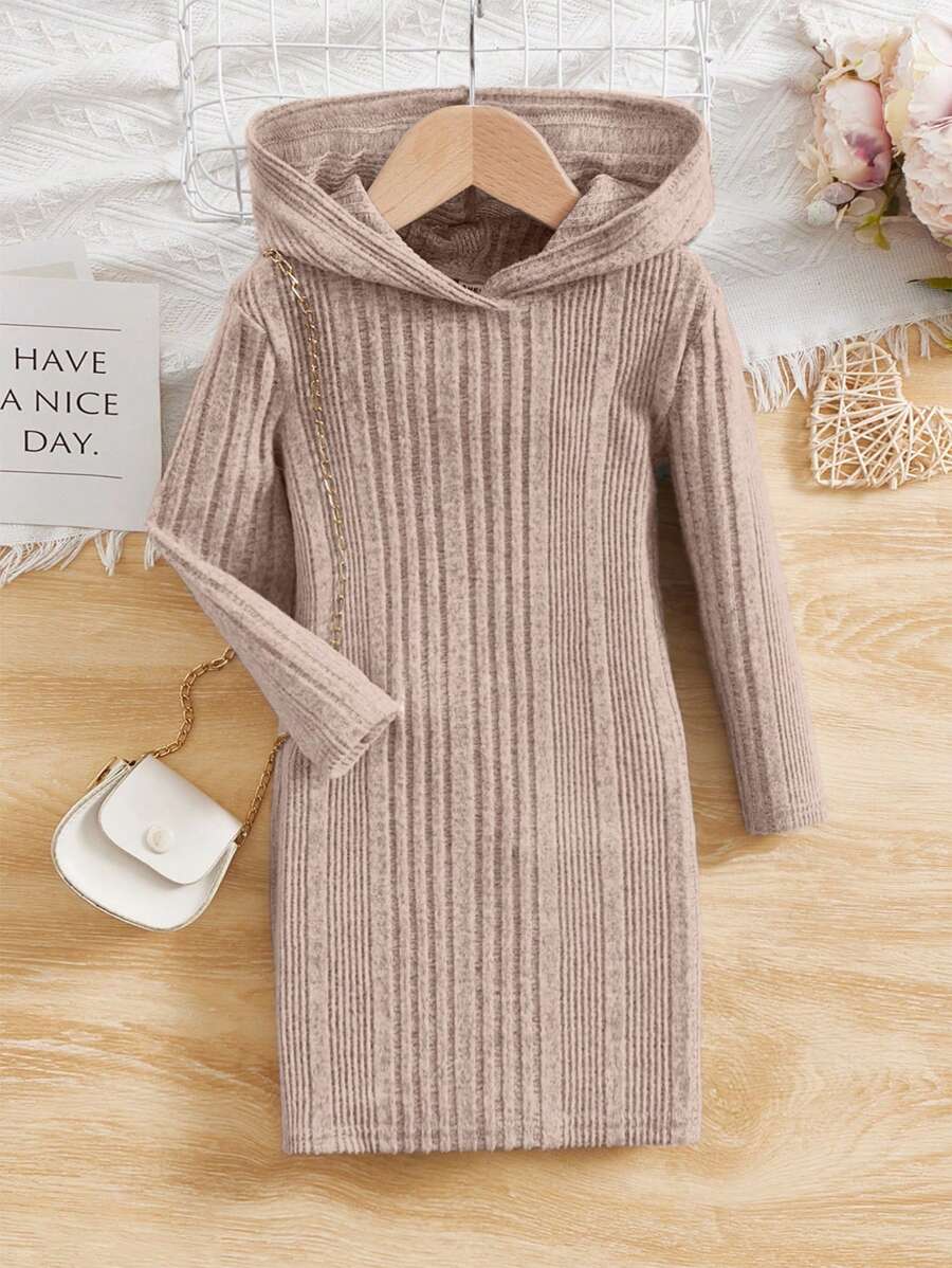 SHEIN Bé gái tuổi teen Chất rắn Đầm có mũ - Màu Hồng baby - Xem 1