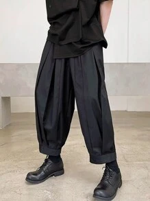 Manfinity Hypemode 男式純色下擺低垂寬鬆褲，超大尺寸，素面黑色，適用於外出穿著 - 黑色 - 查看 5