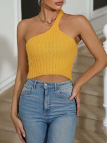 Chiquease منسوج منتفخ كارديجان & مفتوح الكتف الواحد لباس علوي محبوك