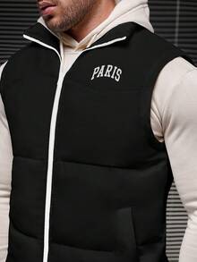 GENTILAND Áo khoác lót nhiệt có khóa kéo họa tiết chữ cho nam - màu đen - Xem 7