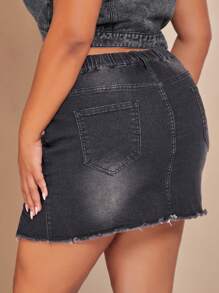 SHEIN BAE Plus Split Hem Denim Skirt - Grey - View 2