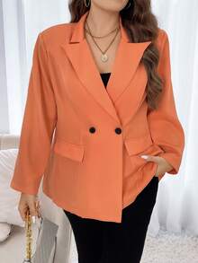 Celure 大碼戧駁領雙排釦西裝外套 - 橘色 - 查看 6
