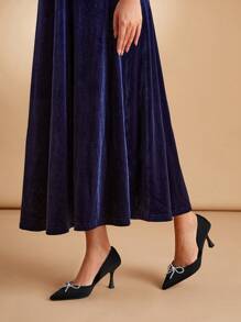 SheIn Belle Của phụ nữ Pha lê Bowknot Trang trí Pointed Toe Cao gót - màu đen - Xem 4