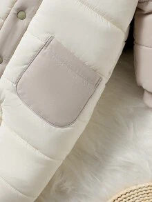 男嬰撞色連帽前紐扣雙口袋連帽填充連身褲 - 彩色 - 查看 3