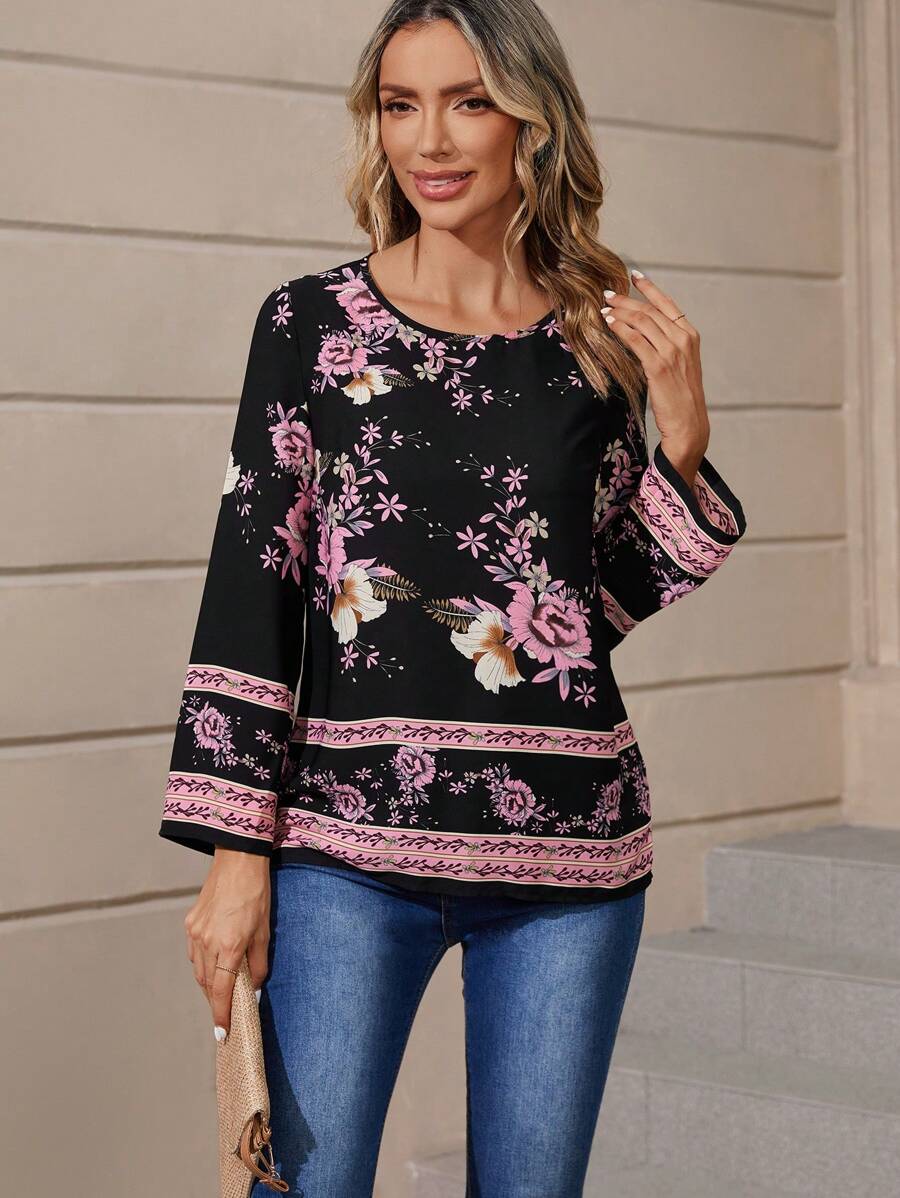 EMERY ROSE 印花襯衫 - 黑色 - 查看 1