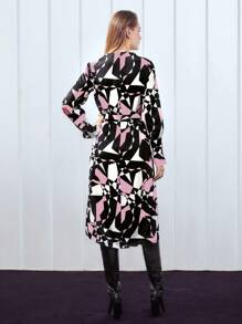 MOTF PREMIUM BELTED ABSTRACT PRINT DRAPED DRESS - Multicolor - View 7