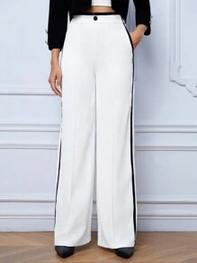 SHEIN Tall Contrast Side Seam Wide Leg Pants - White - View 3