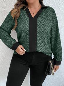 SHEIN Clasi Hơn In Địa lý Viền tương phản Áo sơ mi - xanh quân đội - Xem 2