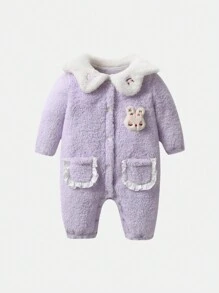 Baby Girl Rabbit Three-Dimensional Chapter Jumpsuit Plush Outdoor Winter - Purple - View 1