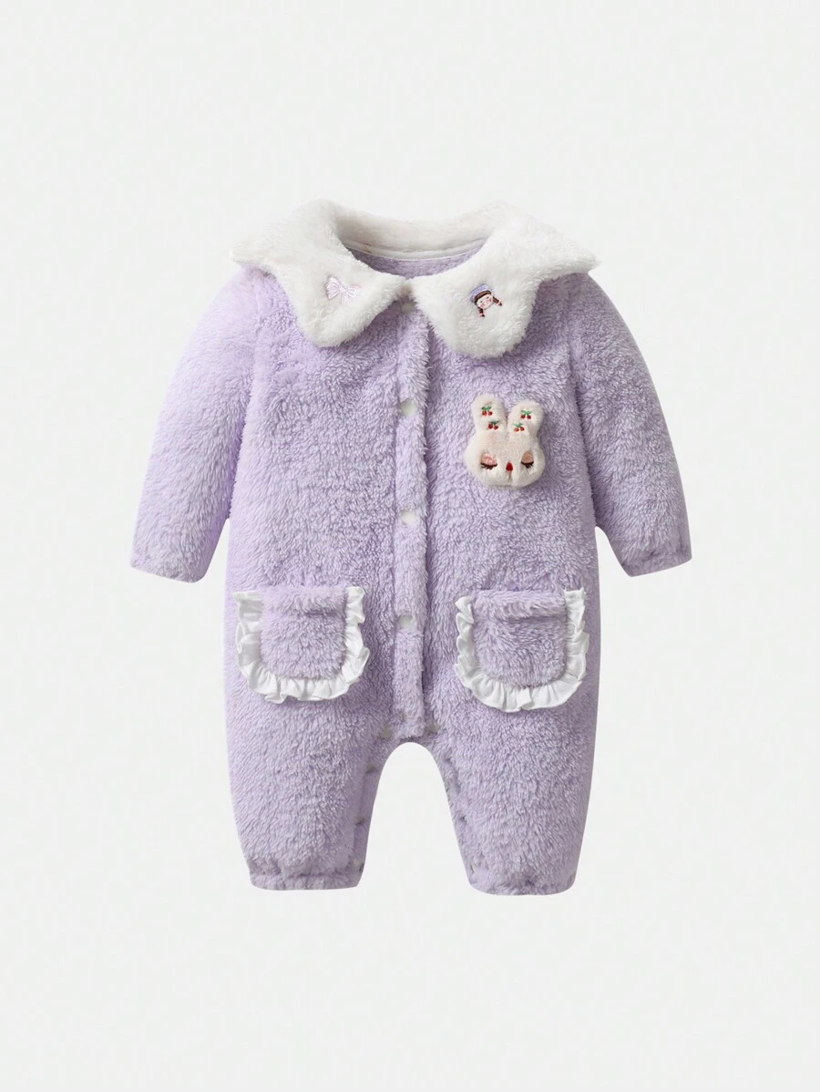 Baby Girl Rabbit Three-Dimensional Chapter Jumpsuit Plush Outdoor Winter - Purple - View 1