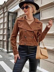 GENKIRA Cổ áo Đôi ngực Mùa vụ Vải to sợi Áo khoác - màu nâu - Xem 6