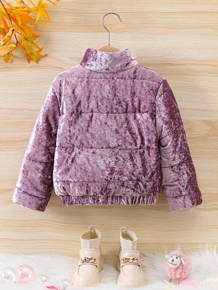 Young Girl 1pc Zip Up Velour Padded Coat