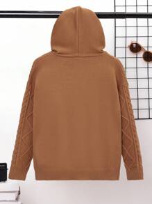 SHEIN Tween Boy Cable Knit Hooded Sweater - Brown - View 2