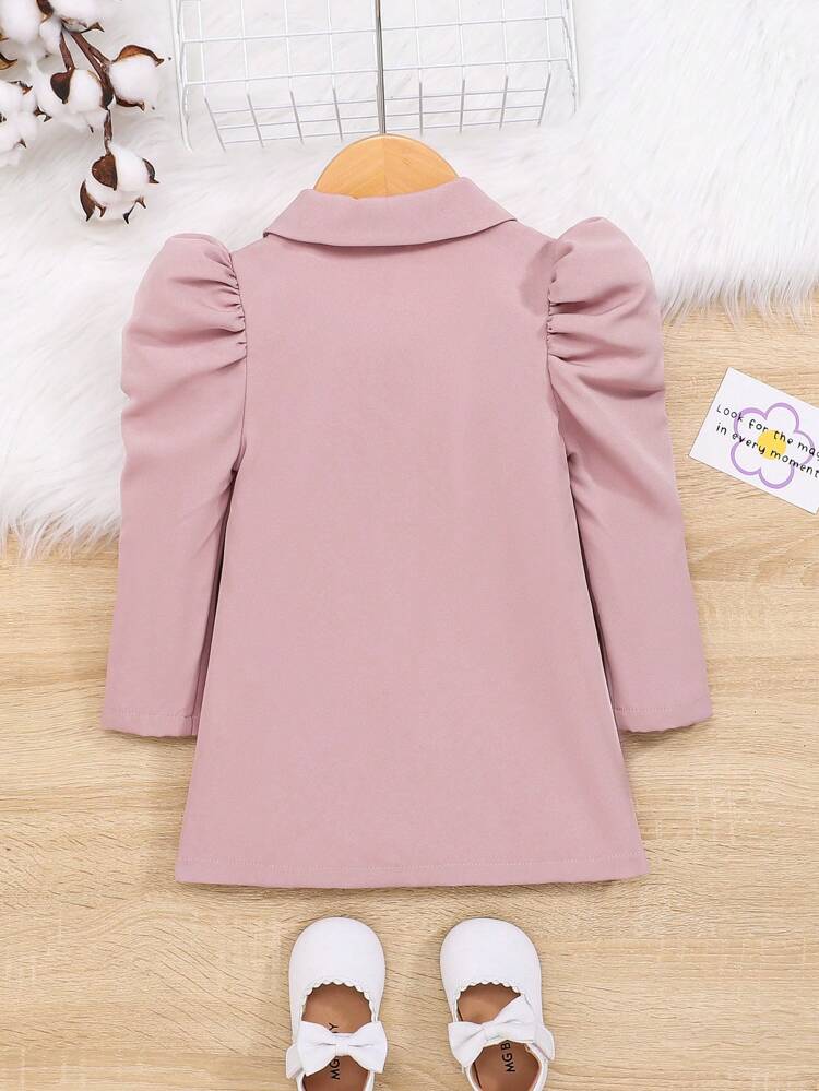 Baby Girl Puff Sleeve Flap Detail Button Front Dress