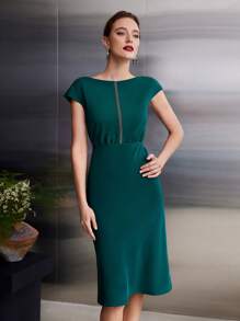 MOTF PREMIUM 罩袖魚尾洋裝 - 墨綠色 - 查看 6