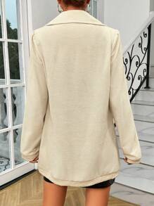 SHEIN Privé Double Breasted Dual Pocket Blazer - Beige - View 3
