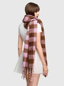 ROMWE 1pc Women Plaid Pattern Fringe Hem Scarf - Multicolor - View 2