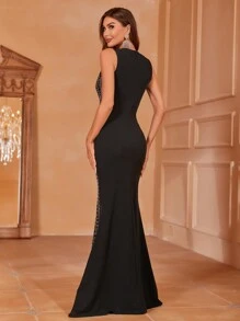 Rhinestone Decor Mermaid Hem Formal Dress - Black - View 3