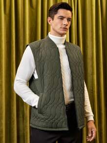 GENTILAND Áo khoác vest chần bông trơn có khóa kéo cho nam - màu xanh lá - Xem 3