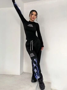 StreetHx Đồ họa Khẩu hiệu Cổ giả Áo thun & Eo dây rút Quần thể thao - màu đen - Xem 1