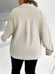 Calvaya Plus Drop Shoulder Pocket Patched Corduroy Coat - Apricot - View 2