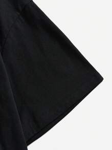 SHEIN 青少女鬆身休閒純色下垂肩T恤，適合夏天穿著 - 黑色 - 查看 4