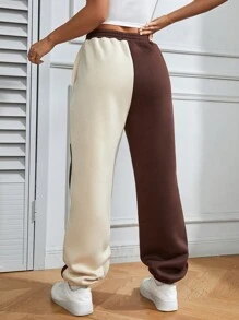 Flirla Colorblock Drawstring Waist Slant Pocket Sweatpants Graduation,Back To School Outfits,Graduation,Teacher Outfits For Women,Back To School