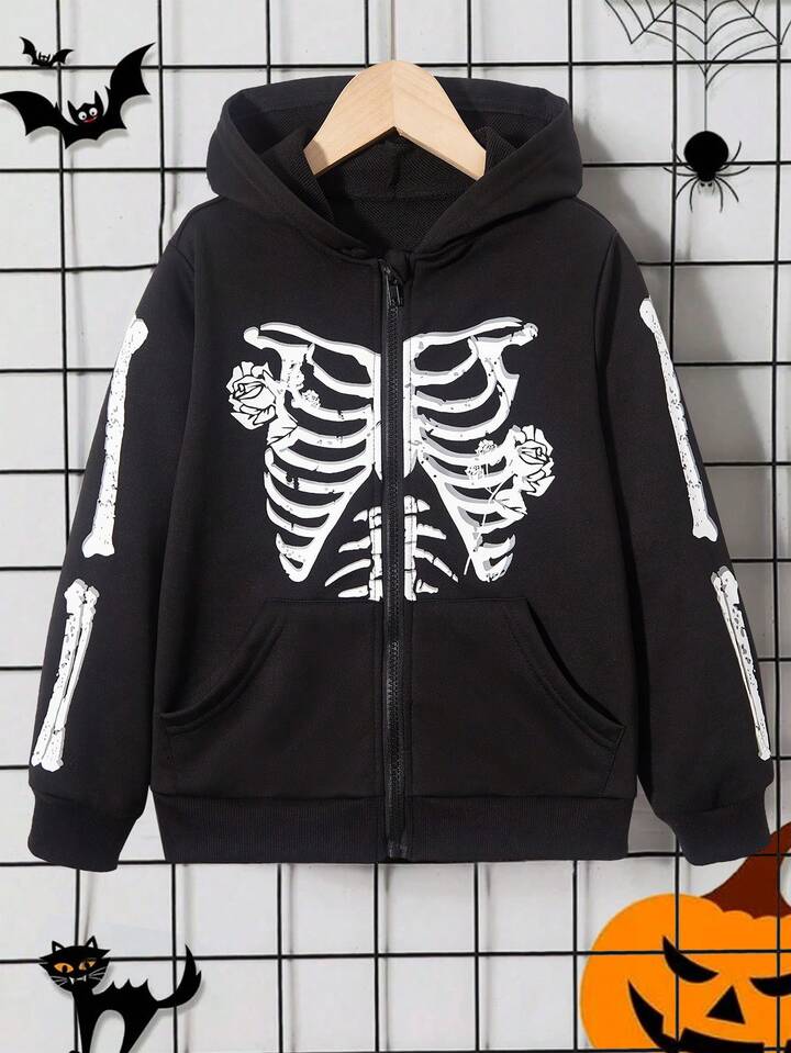 Tween Boy Skeleton Print Zip Up Hoodie | SHEIN UK