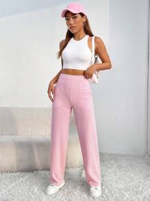 SHEIN PETITE In kẻ sọc Túi nghiêng Quần - Màu Hồng baby - Xem 5