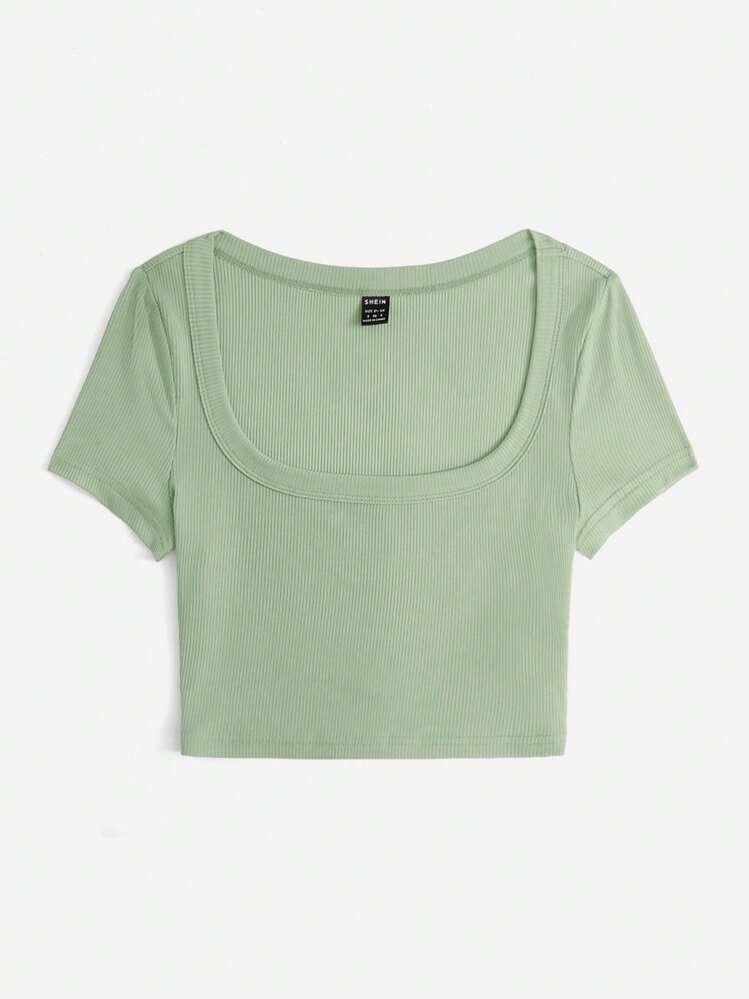 SHEIN EZwear Camiseta crop de cuello scoop unicolor - verde menta - Añade 3