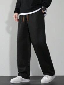 Men Drawstring Waist Straight Leg Pants