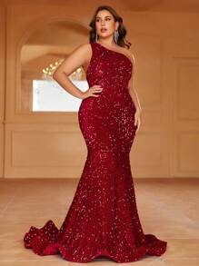 大碼派對露背純色連衣裙 - 酒紅色 - 查看 3